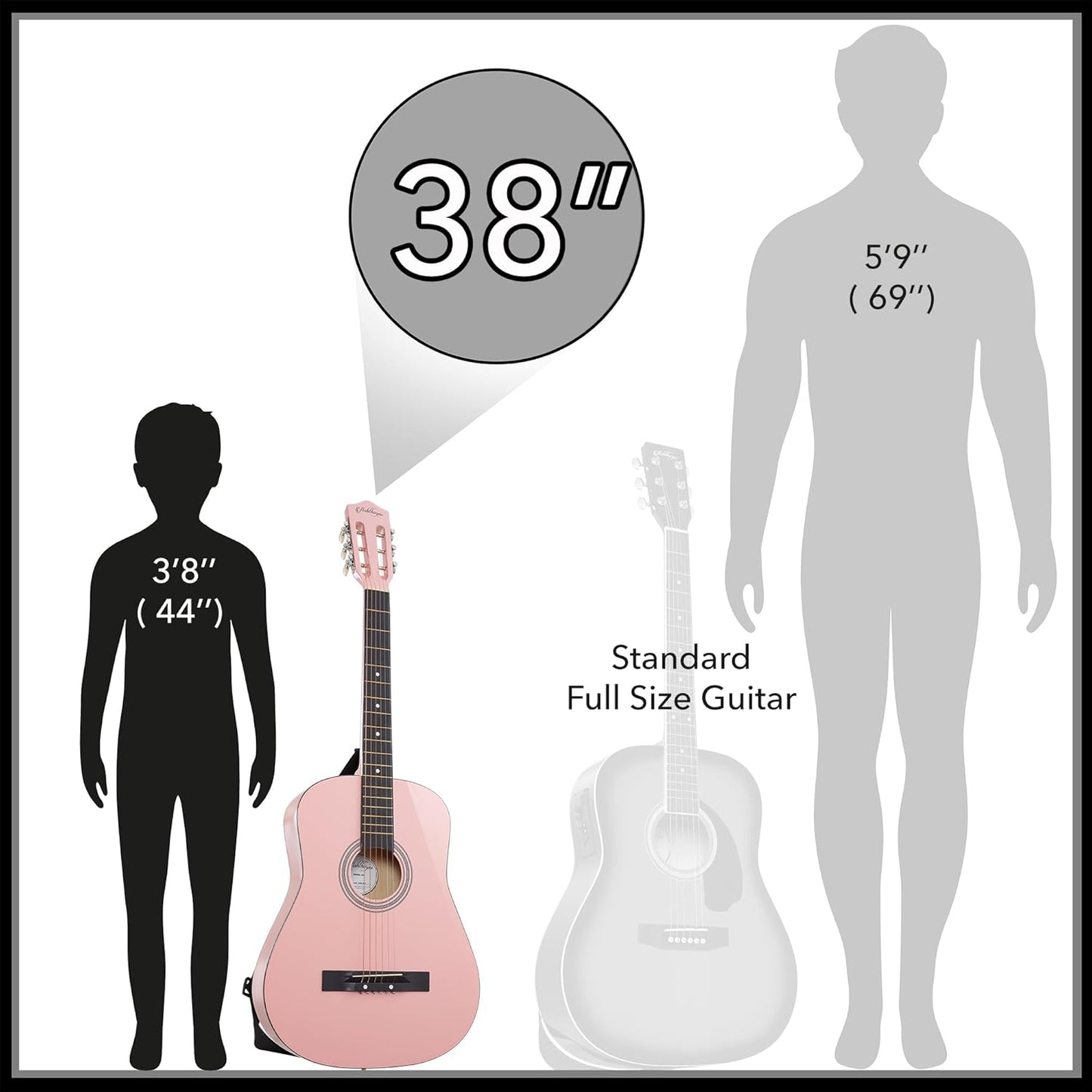 Ashthorpe 38-inch Beginner Acoustic Guitar Package (Pink), Basic Starter Kit w/Gig Bag, Strings, Strap, Tuner, Picks