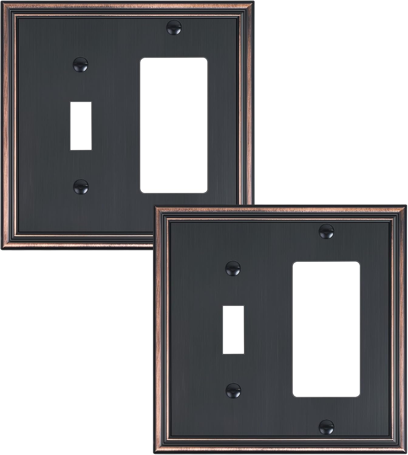 2-Pack Combo Toggle/Decorator Light Switch Cover Plate, Aged Bronze Decorative Electrical Outlet Covers, Durable Solid Zinc Alloy Wall Switch Plates and Outlet Covers
