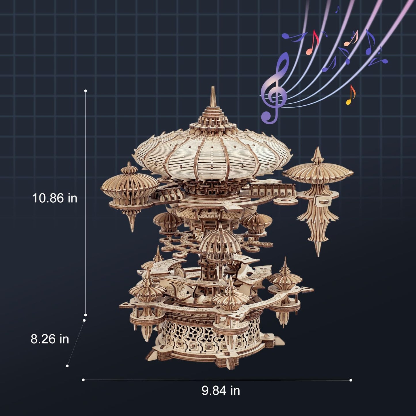 3D Wooden Puzzles for Adults, SkyCity Music Box Model Kit, 600+ Pcs Cityscape Design, Challenging Mechanical DIY Craft, STEM Toy and Unique Gift for All Occasions