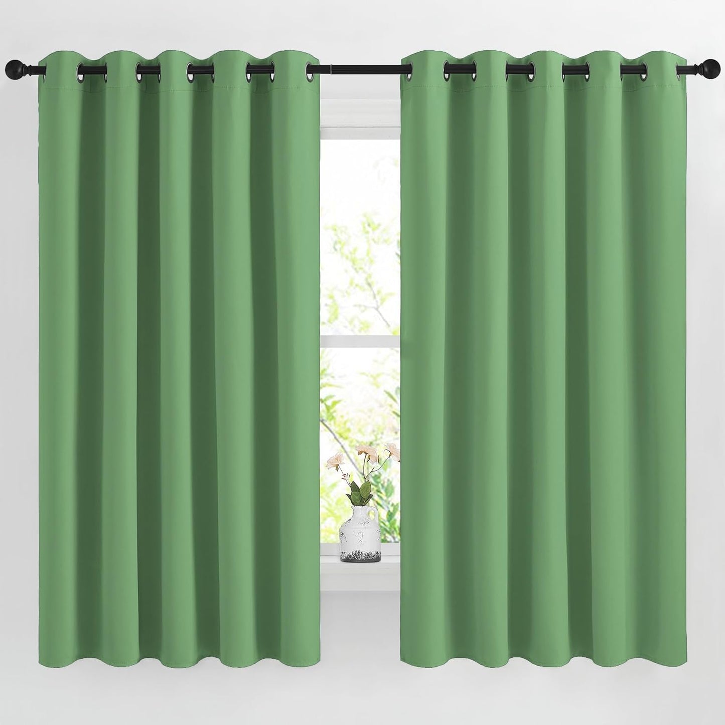 NICETOWN 66 inch Forest Green Curtains for Bedroom, Blackout Curtains Thermal Window Treatment Energy Saving Solid Grommet Sound Reducing Drapes for Living Room, 2 Panels, W66 x L66