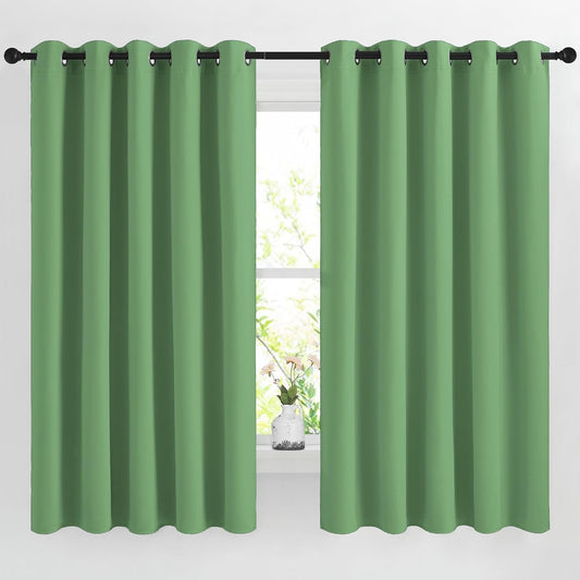 NICETOWN 66 inch Forest Green Curtains for Bedroom, Blackout Curtains Thermal Window Treatment Energy Saving Solid Grommet Sound Reducing Drapes for Living Room, 2 Panels, W66 x L66