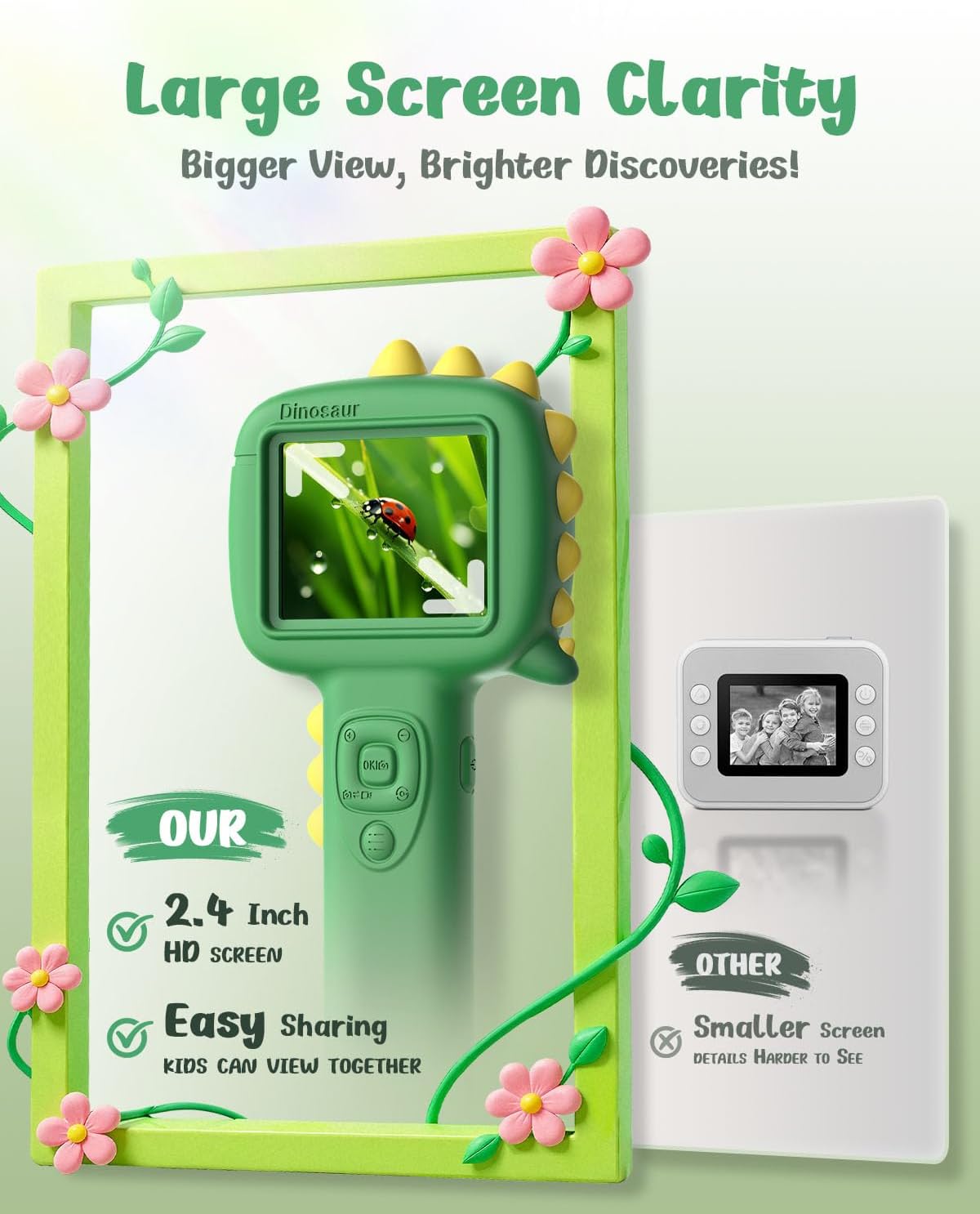 Microscope Camera for Kids Gifts Toys- Handheld Pocket Microscopes with 2.4" Screen and Autofocus - Mini Digital Educational Science Kit for Christmas Birthday for Age 3-5 5-7 8-12 Girls Boys (Green)