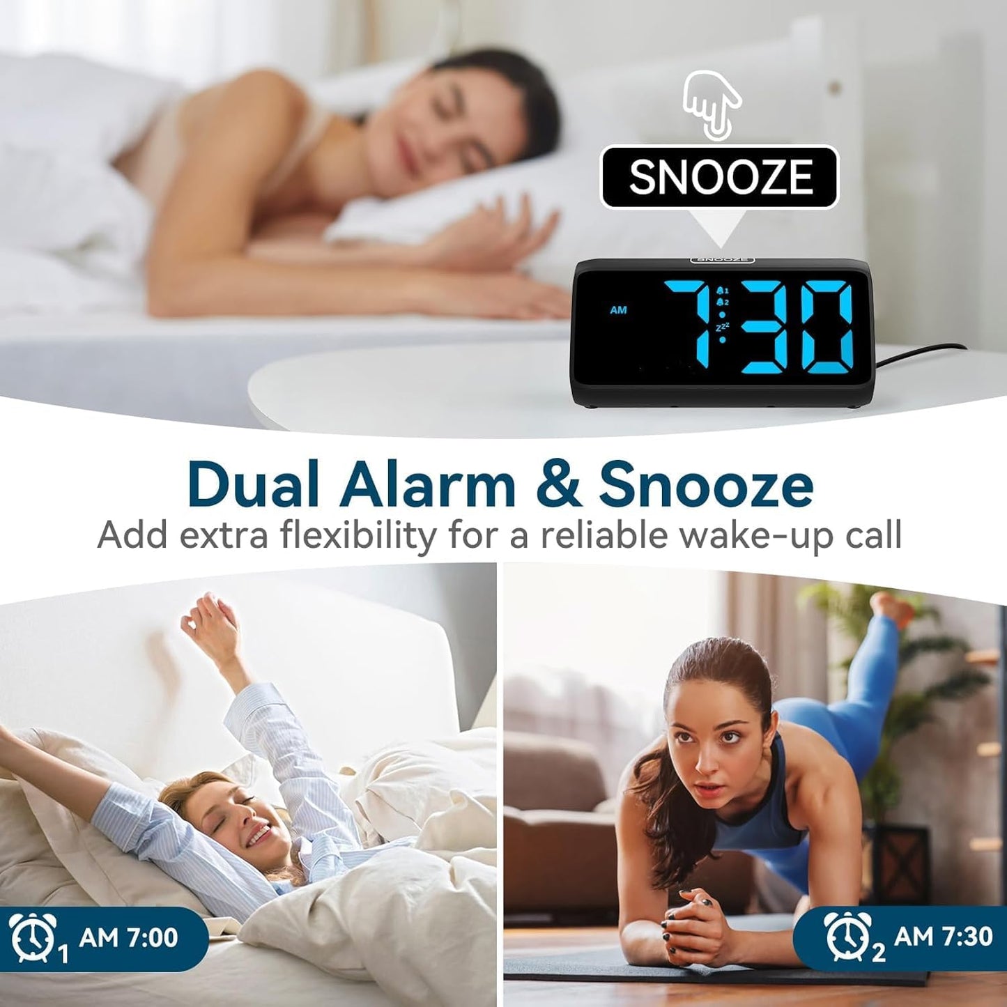 Netzu Digital Alarm Clocks for Bedrooms, Loud Alarm Clock with Dual Alarms, Bold Digits, 5 Dimmers, 4 Volumes, Snooze, Bedside Clock for Deep Sleepers Kids Teens Seniors, Plug in Clock, Easy to Set