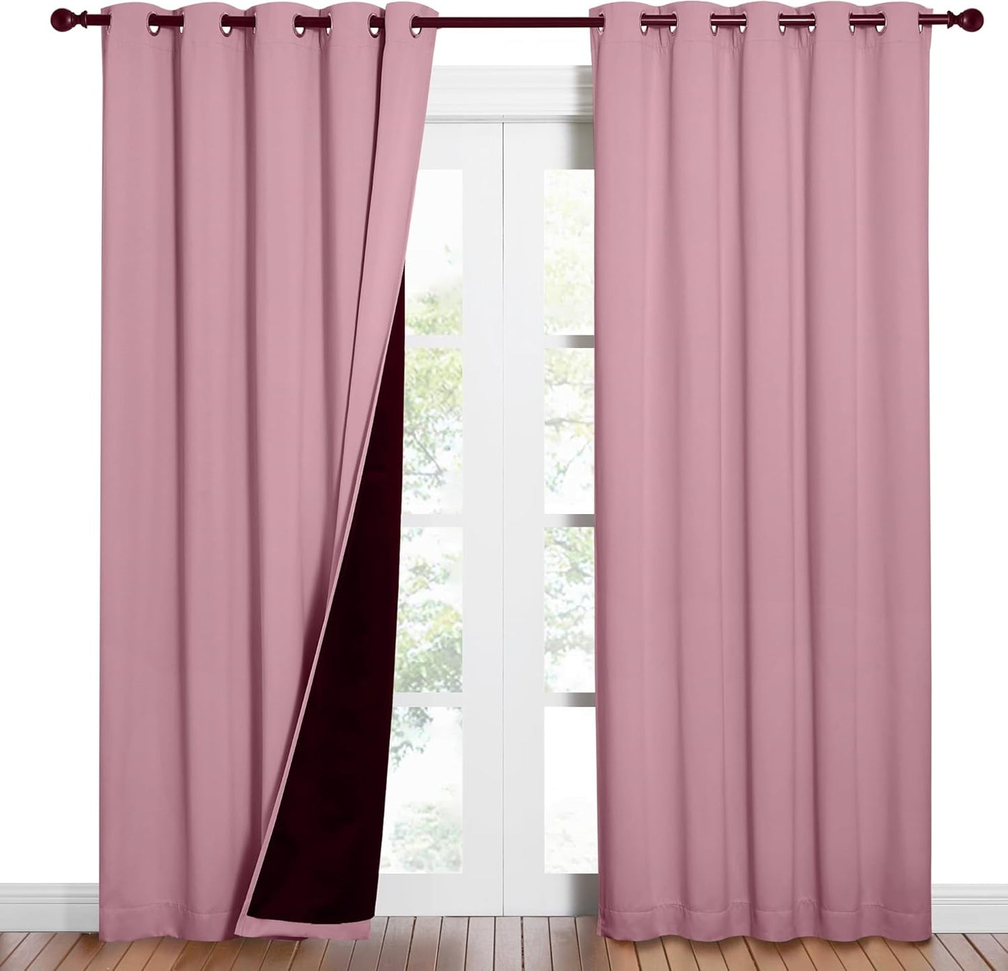 NICETOWN Crystal Pink Full Shade Curtain Panels, Pair of Energy Smart & Noise Blocking Out Blackout Drapes for Dining Room Window, Thermal Insulated Guest Room Lined Window Dressing(62 x 84 inch)