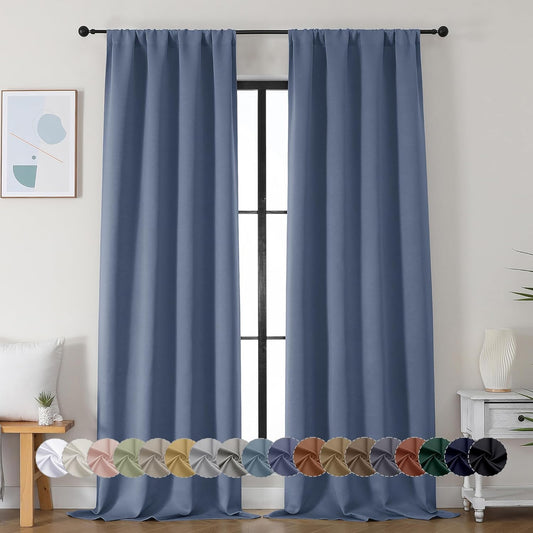 Simplebrand Ava Denim Blue Blackout Curtains for Bedroom 90 Inches Long 2 Panels Set, Solid Privacy Energy Saving Living Room Window Treatment Curtains Blackout Drapes, W40 x L90 Inch, Denim Blue