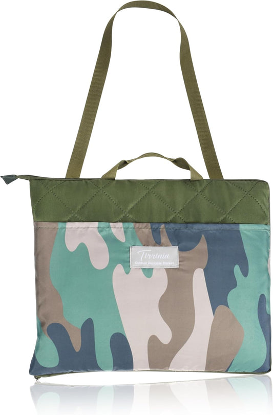 Solaris Waterproof Picnic Blanket, Lightweight 50” x 60” Foldable Sandproof Beach Blanket with Large Pocket, Portable Outdoor Camping Blanket Great Couples Gift Ideas, Green Camo