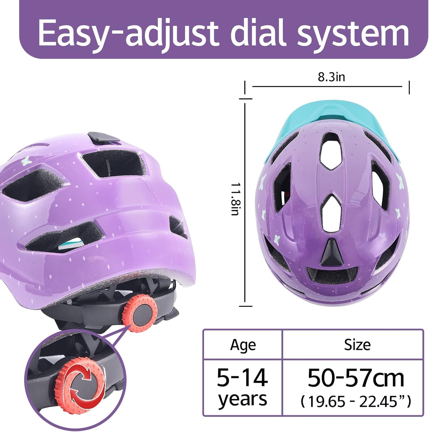 OnBros Kids Bike Helmet - Bike Helmets for 5-14 Boys or Girls with Visor, Children Bicycle Helmet for Skateboard Mountain Scooter Road Cycling, Lightweight and Adjustable 50-57CM