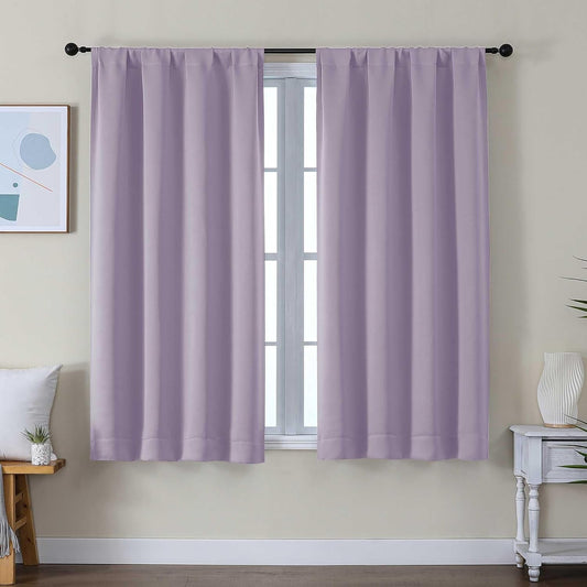 Simplebrand Ava Lilac Short Blackout Curtains for Bedroom 54 Inches Long 2 Panels Set, Solid Thermal Insulated, Energy Saving Window Treatment Curtains Blackout Drapes, W40 x L54 Inch, Lilac