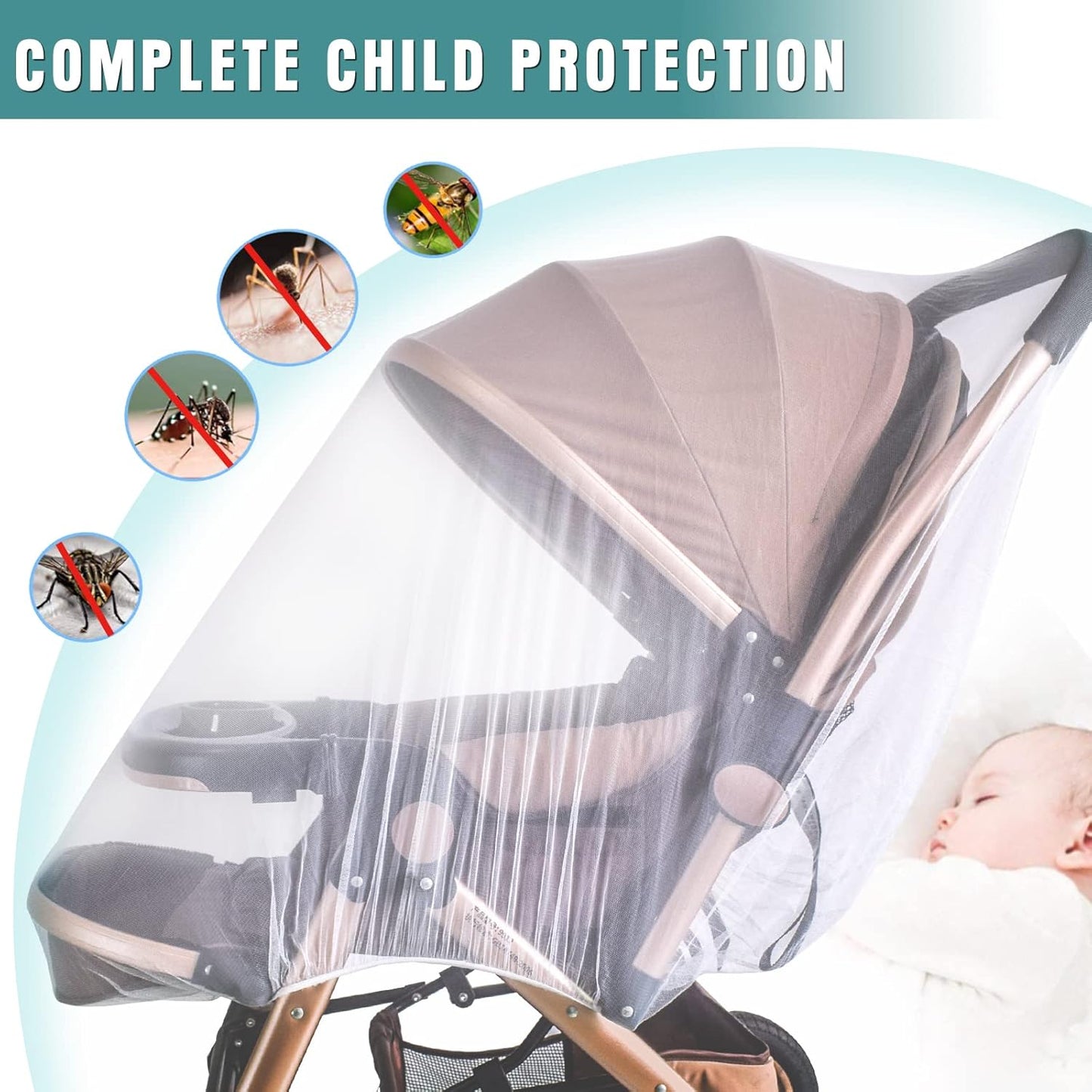 Durable Baby Stroller Mosquito Net (2 Pack) - Universal Elastic Edge Mesh Cover for Bassinets, Cradles, Playards, Car Seats & Mini Cribs | Breathable Travel Essential Newborn Protection (Black+White)