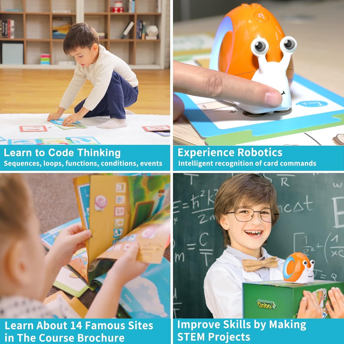 Qobo Coding Robot for Kids 3+, Screen-Free, Coding Pets with 30 Programming Card, USB Charging, Preschool STEM Learning Activities Toys for Toddlers, Educational Kits Gift for Boys & Girlss