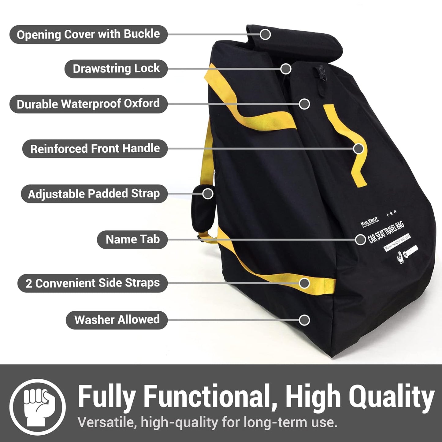 Car Seat Travel Bag Backpack for Air Travel - Karfast Universal Infant Carseat Gate Check Bag Cover for Airplane, Foldable with Pouch, Yellow