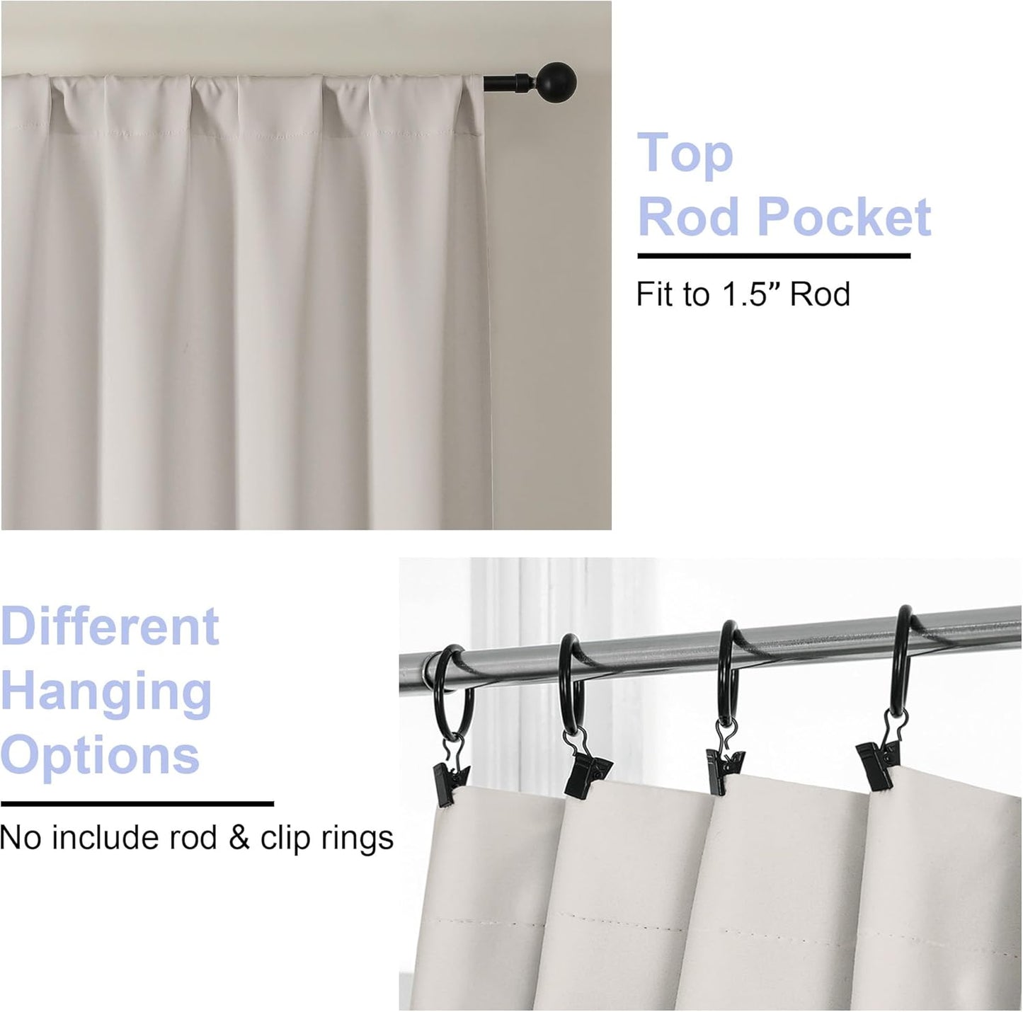 Simplebrand Ava Natural Blackout Curtains for Bedroom 84 Inch Length 2 Panels Set, Solid Thermal Insulated Privacy Living Room Window Treatment Curtains Blackout Drapes, W50 x L84 Inch, Natural