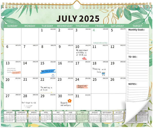 Wall Calendar 2025-2026, 18 Month Large Desk Calendar from July 2025 to December 2026 14.5" x 11.8" Monthly Calendar with Twin-Wire Binding for Home Office Planning Personal Organisers, Green Leaf