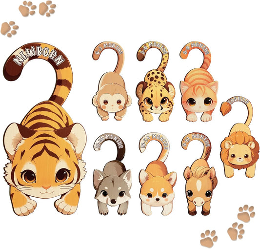 Baby Closet Dividers for Clothes - Set of 8 Unique Animals Design Baby Size Closet Divider Newborn to 24 Months, Babies Wardrobe Closet Organizer Nursery Decor Gender Neutral Kid Clothes Dividers