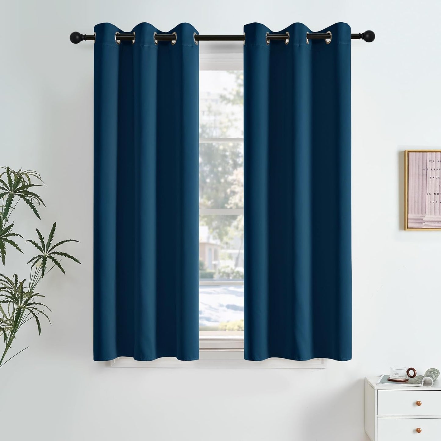 NICETOWN Morrocan Blue Room Darkening Curtains 63 Inches Long 2 Panels for Living Room, Bedroom, Nursery Summer Thermal Insulated Blackout Drapes Grommet Noise Reducing Window Curtains, W40
