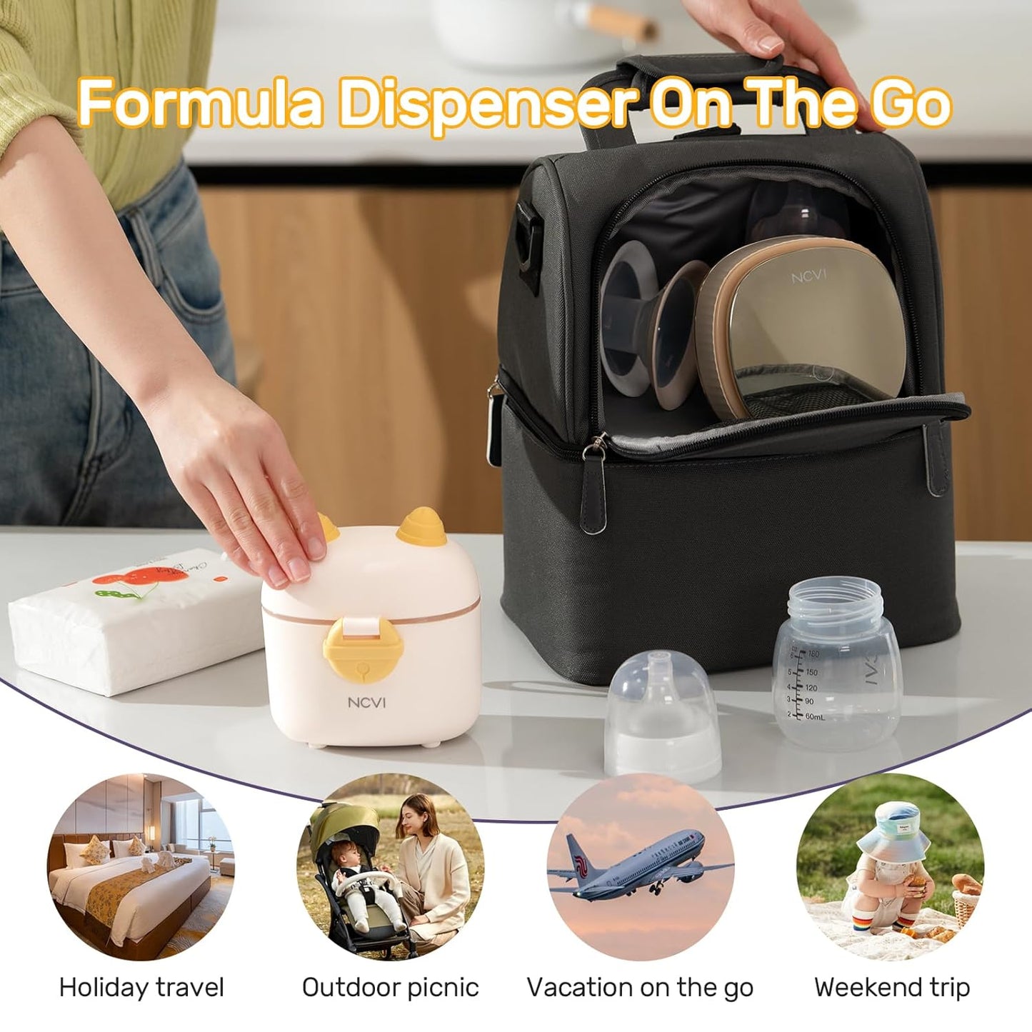 NCVI Formula Dispenser On the Go, Portable Baby Travel Milk Powder Formula Container Holder to Go with Scoop Suitable for Diaper Bag Backpack, Ready to Brew Milk Newborn Infant (White Sheep)