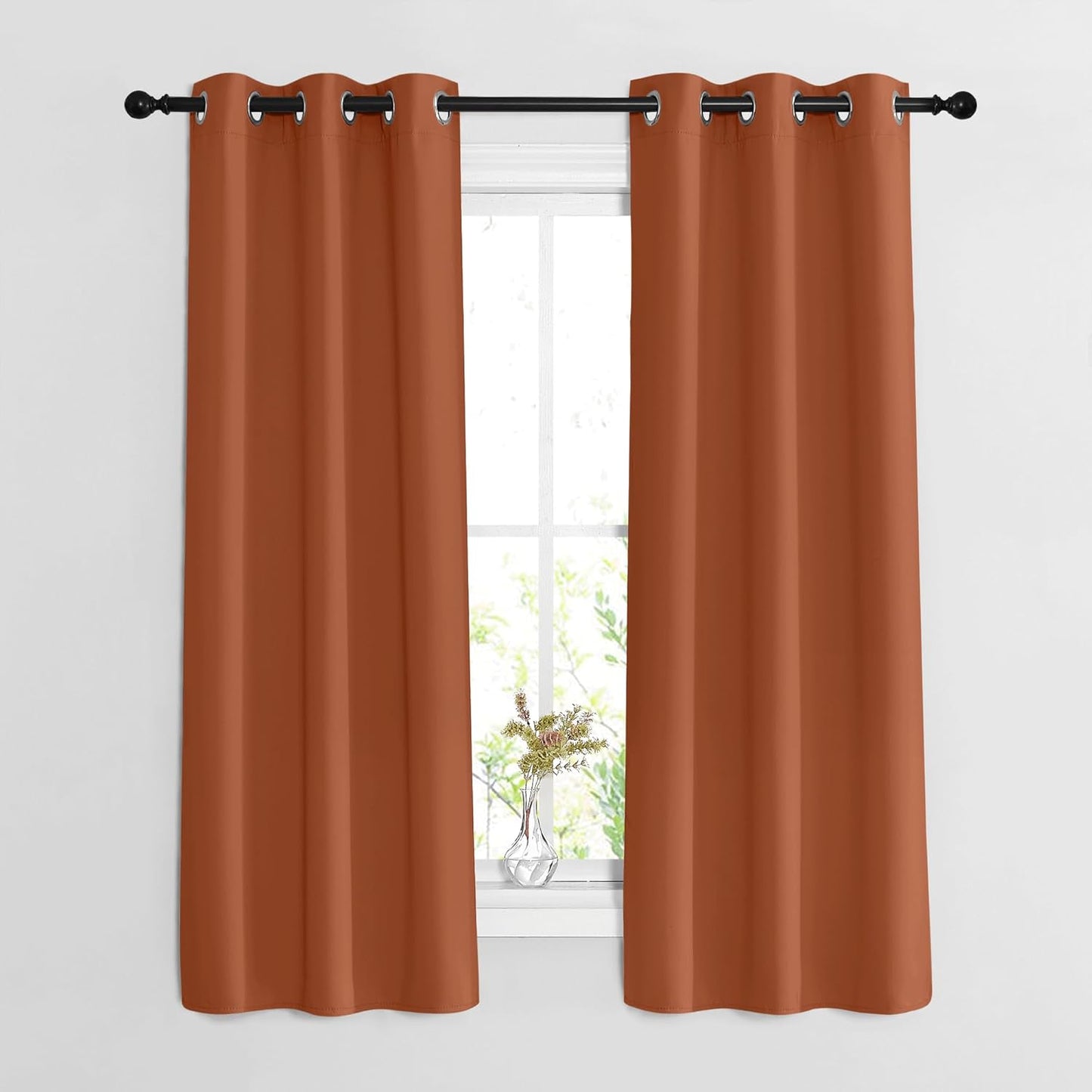 NICETOWN Blackout Burnt Orange Curtains 63 inch Length 2 Panels - Grommet Top Room Darkening Thermal Curtains Sound Reducing Window Treatments for Bedroom/Kid Room, W37 x L63