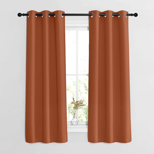 NICETOWN Blackout Burnt Orange Curtains 63 inch Length 2 Panels - Grommet Top Room Darkening Thermal Curtains Sound Reducing Window Treatments for Bedroom/Kid Room, W37 x L63