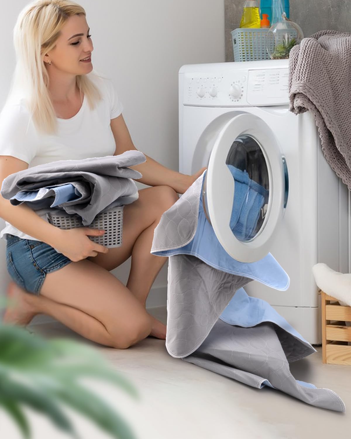 Washable Bed Pads 34" x 36" - 4 Pack, Grey, Waterproof Bed Pads for Incontinence, Bed Wetting Pads for Bed, Sofa, Floor, Resuable Underpads for Adults, Seniors, Pet