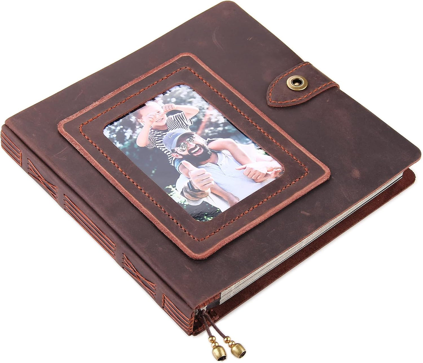 Leather photo Album Self Adhesive Pages, Handamde Leather Scrapbook Photo Album, Wedding Family Album, Holds 3x5, 4x6, 5x7, 6x8 Photos - Coffee