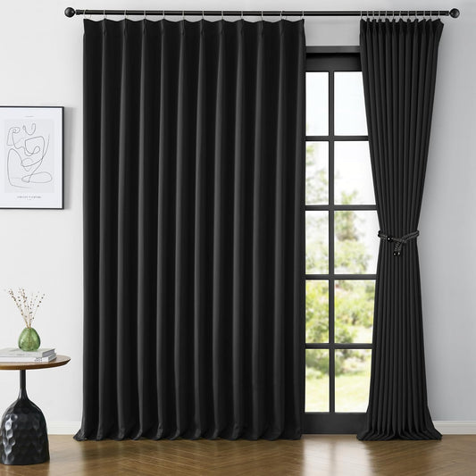KEQIAOSUOCAI 80 Inch Wide Black Pinch Pleated Curtains 80 x 108, Thermal Insulated Noise Cancelling Living Room Office Drapes 108 Inches Long, Patio Sliding Glass Door Window Curtain 2 Panels