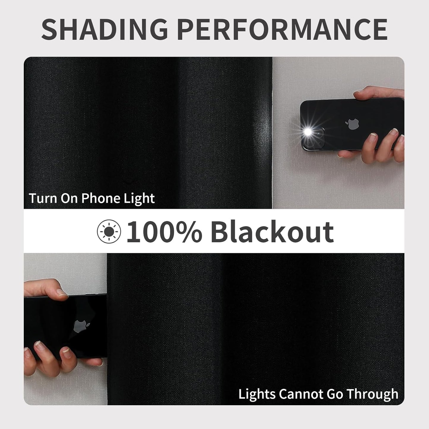 Joydeco Blackout Curtains 90 Inches Long 2 Panels Burg, Room Darkening Curtains for Bedroom, 100% Black Out Textured Thermal Drapes Privacy Protection 2 Panels Set(W52 x L90 Inch, Black)