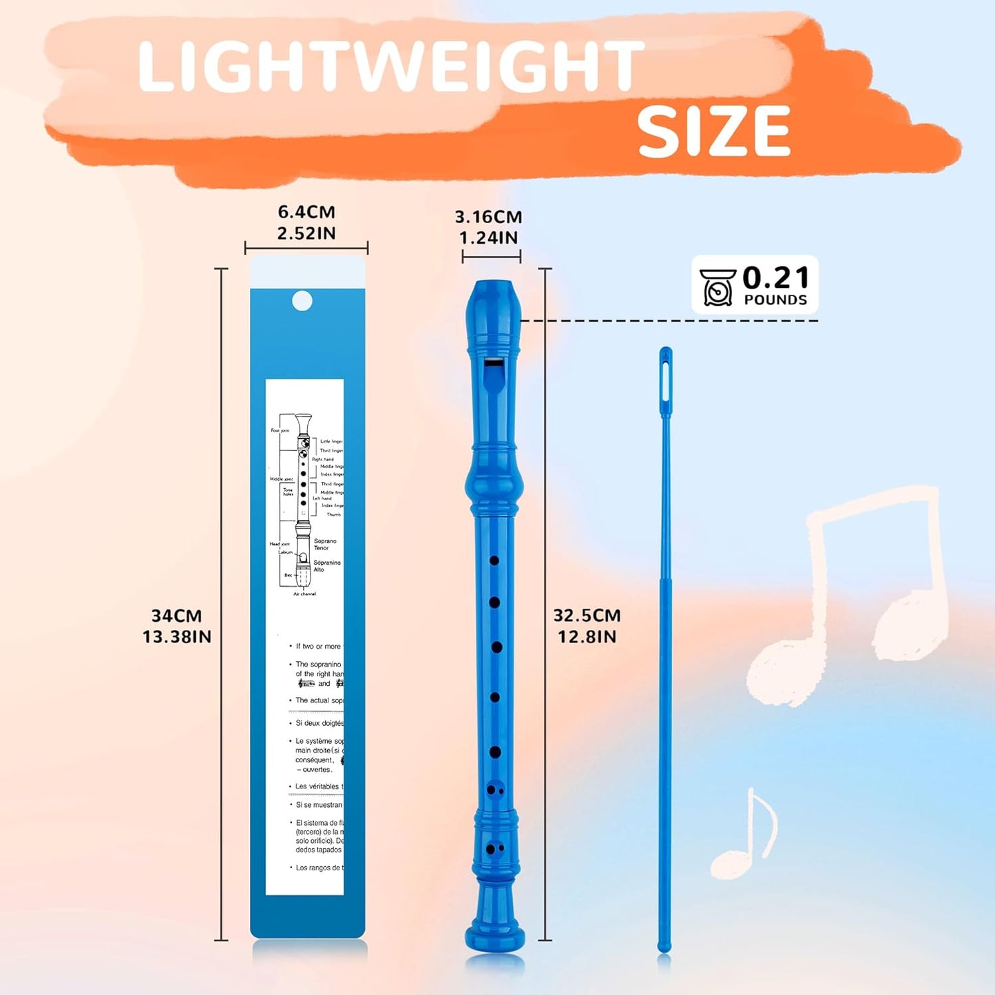 8-Hole Soprano Descant Recorder Baroque Style Kids Music Flute with Cleaning Rod & Case Bag for School Student Home Entertainment - Royal Blue