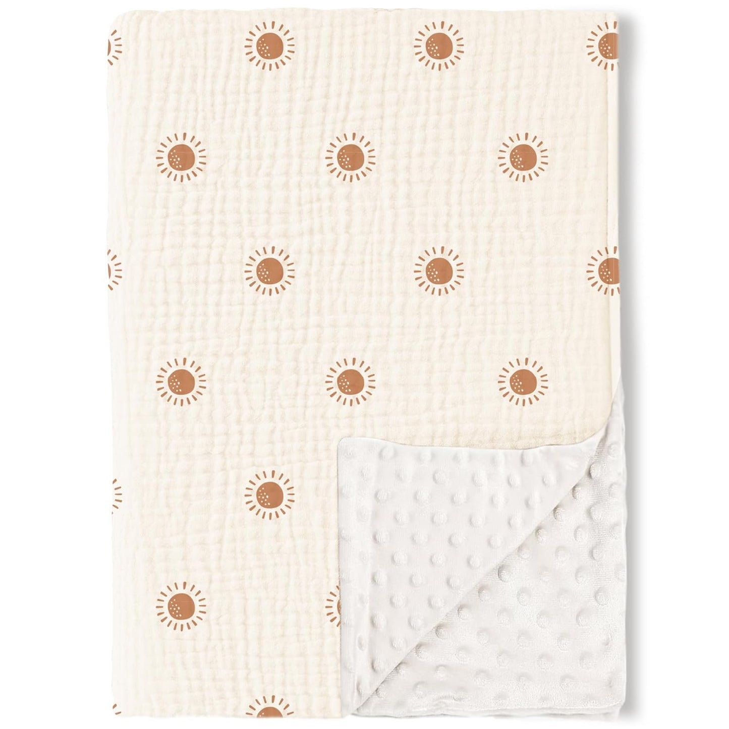 Konssy Baby Blankets for Unisex Boys Girls, Super Soft Nursery Minky Blankets with Muslin Cotton Front and Dotted Fleece Backing, Printed Bed Throws Newborn