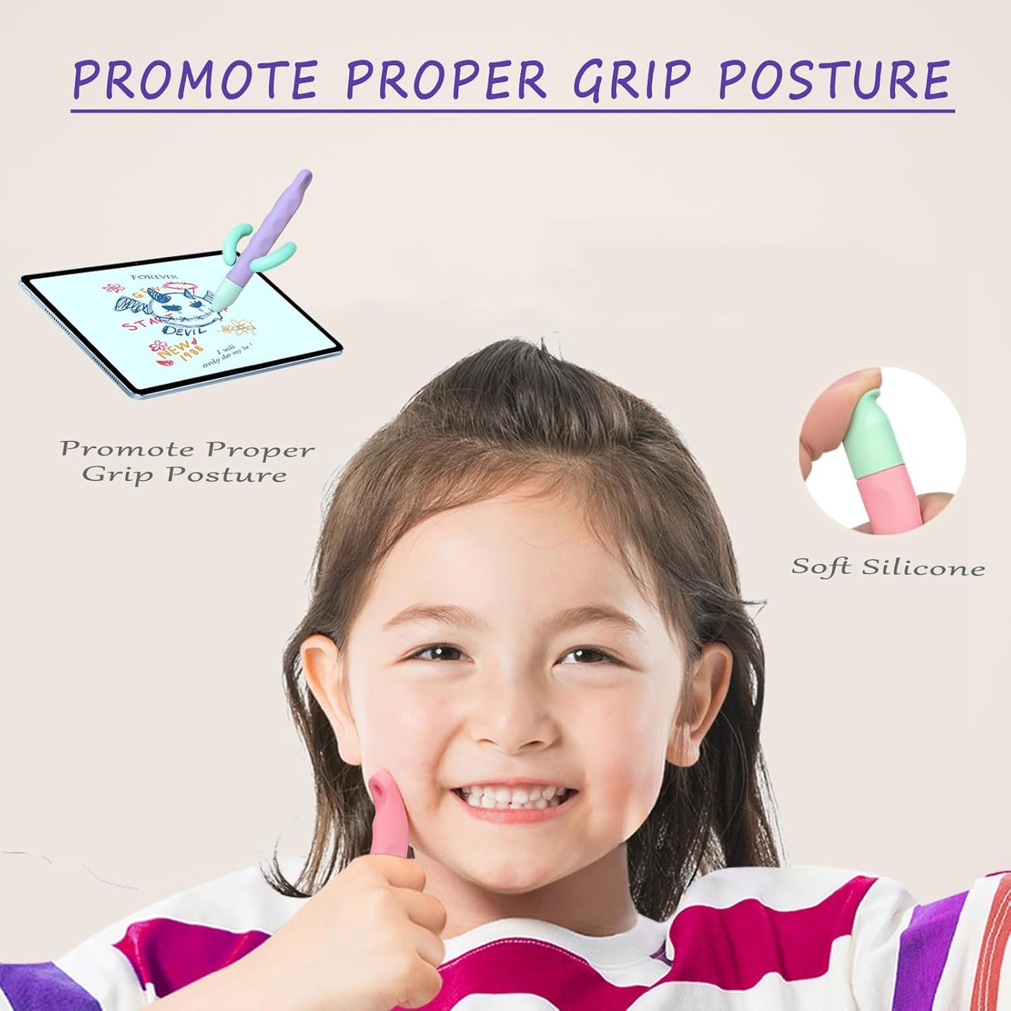 Kid-Friendly Tablet Stylus with Tether, 2 Pack of Pink and Purple Kids Stylus Pen for iPad, Fire Tablet, All AMZ Fire Kids and Kids Pro, Sufface Tablets, Samsung Tablets and All Touch Screen Devices