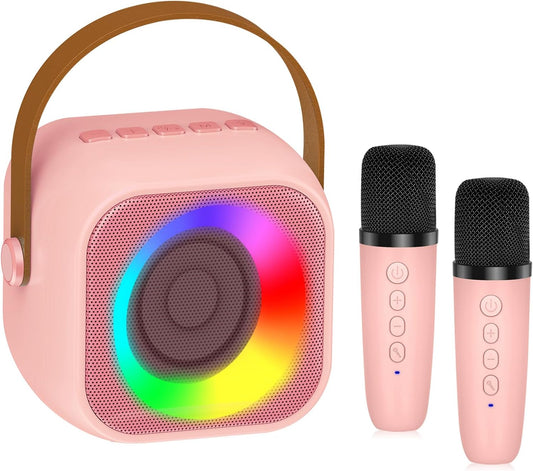 Mini Karaoke Machine for Kids Girls, Kids Karaoke Machine with 2 Wireless Microphones and LED Lights Toys for Christmas Birthday Party, Gifts for 4 5 6 7 8 9 10 11 12 Years