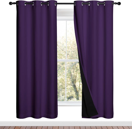 NICETOWN Full Shade Curtain Panels, Royal Purple, 42 x 72 inch, Pair of Energy Smart & Noise Blocking Out Blackout Drapes for Dining Room Window, Thermal Insulated Guest Room Lined Window Dressing