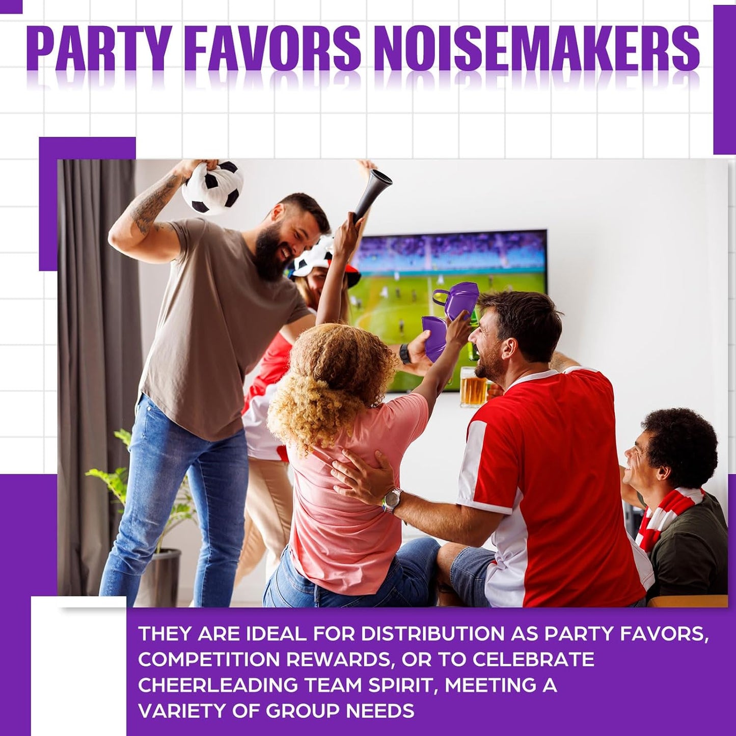 6 Pcs 3 Inch Metal Cowbells Noise Maker Hand Percussion Cow Bells with Handles for Sporting Events Cheering Noisemakers Weddings Team Spirit Sports Party Favors (Purple)