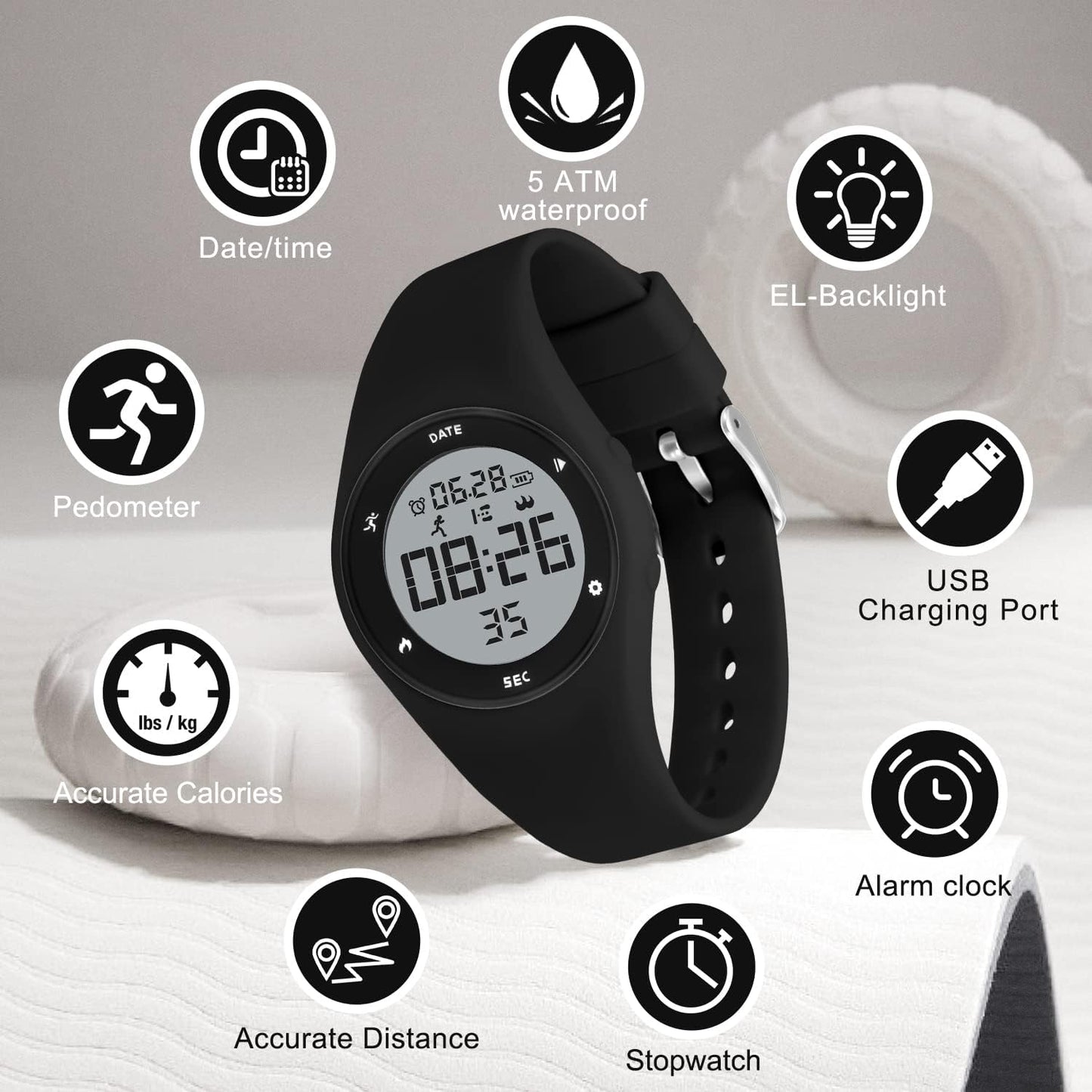 Kids Watches for Girls Boys Digital Sport Watch with Step Counter Pedometer Vibration Alarm Clock, No App Waterproof Fitness Tracker Kids Watch Boys Girls Teens Students Ages 5-16