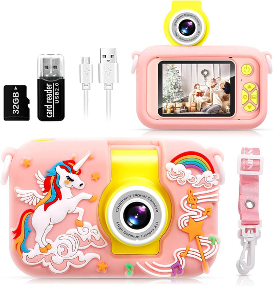 Kids Camera, Toddler Kid Digital Camera with 180°Flip Lens & 2.4in IPS Screen, Birthday Festival Gifts Present Toy for 4 5 6 7 8 9 10 11 Year Old Girls/Boys, 32 GB Card Included, X101