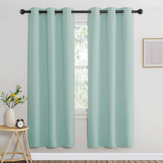 NICETOWN Aqua Blue Bedroom Curtains 72 inches Long, Grommet Blackout Thermal Insulated Window Treatment Room Darkening for Bedroom/Home Office, 2 Panels, W37 x L72
