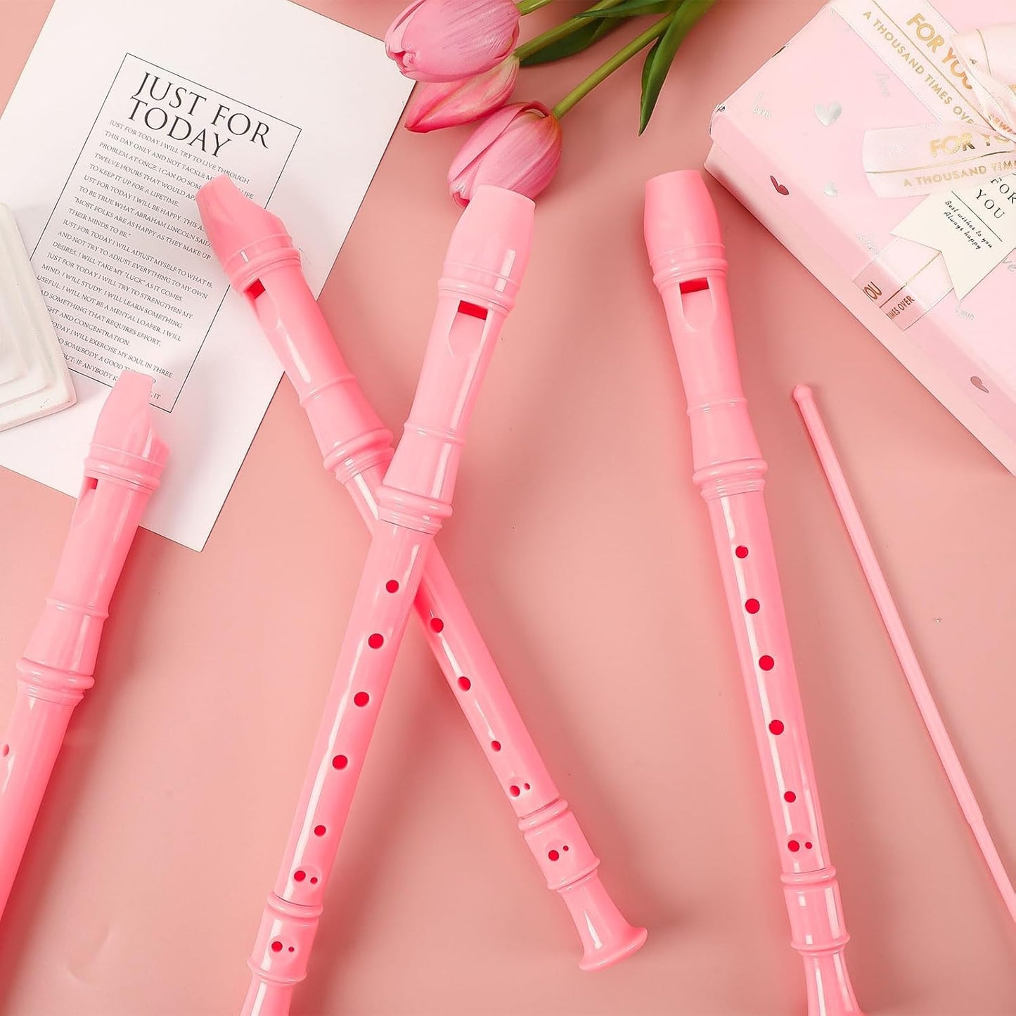 SANNIX 4 Pack Recorder Instrument, 8 Hole German Style Soprano Recorder for Beginner, Recorder With Cleaning Rod, Music Instrument (Pink)