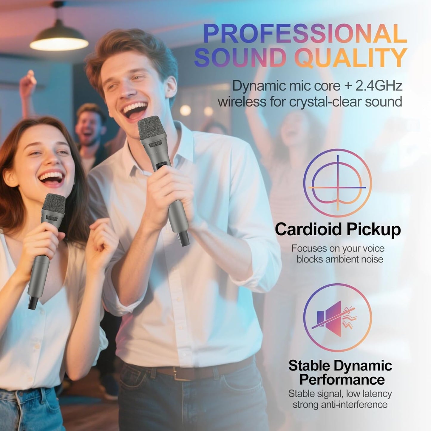 Aveek 2.4GHz Wireless Microphone System, 2 Rechargeable Mics and Receiver, Plug & Play for Karaoke Machine, Party Speakers, Home Entertainment, Wedding & Events - Crystal Clear Sound, 100ft Range