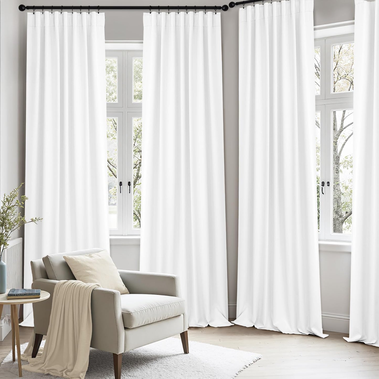 ANRODUO Back Tab Blackout Curtains for Bedroom Living Room, Rod Pocket Pinch Pleated Thermal Insulated Room Darkening Curtains 54 Inches Long 2 Panels, White, 42 x 54 Inch