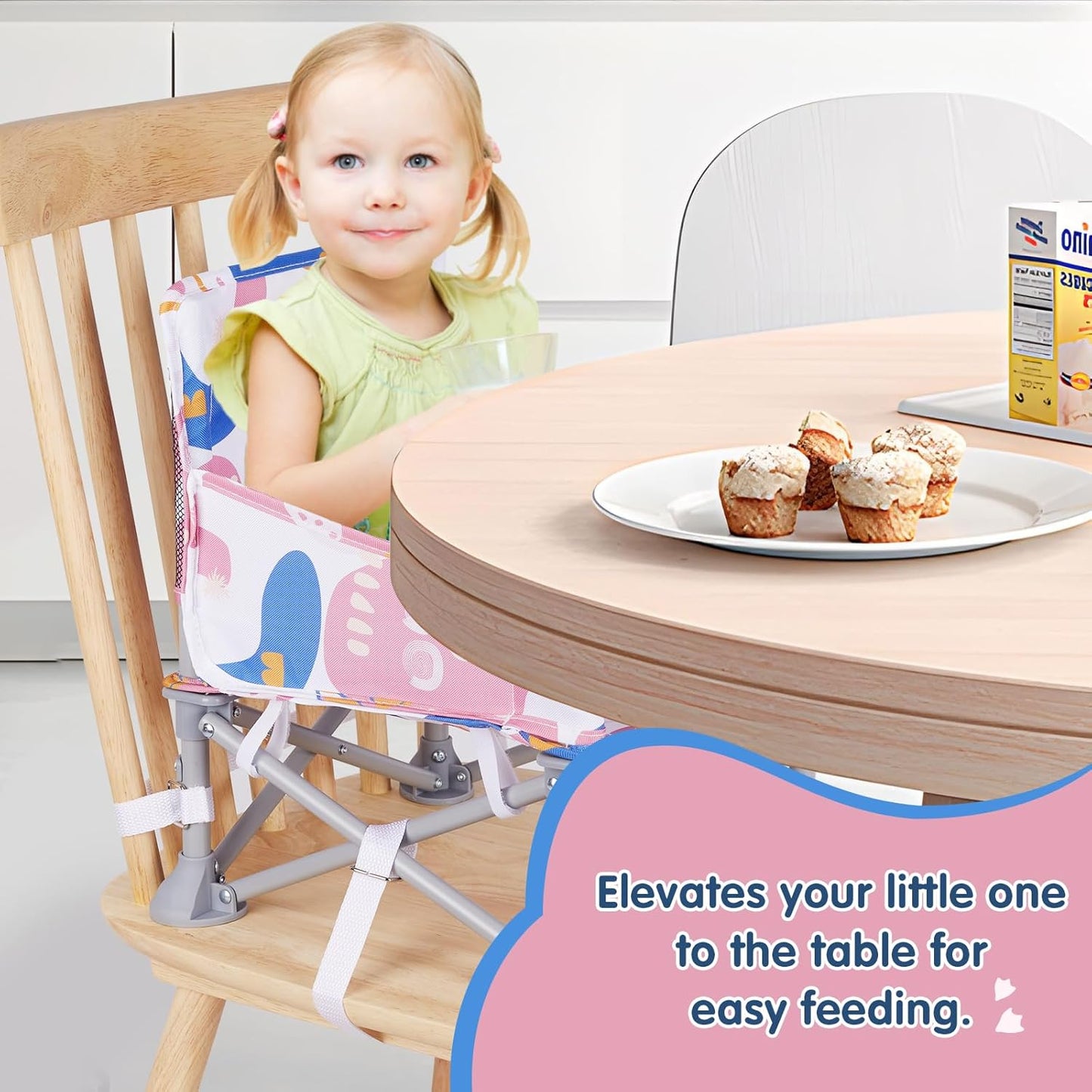 Portable Baby Booster Seat with Tray, Toddler Booster seat for Dining, Camping, Travel, Baby Beach Chair 6 Months to 3 Years Old Indoor Outdoor Use CH2408