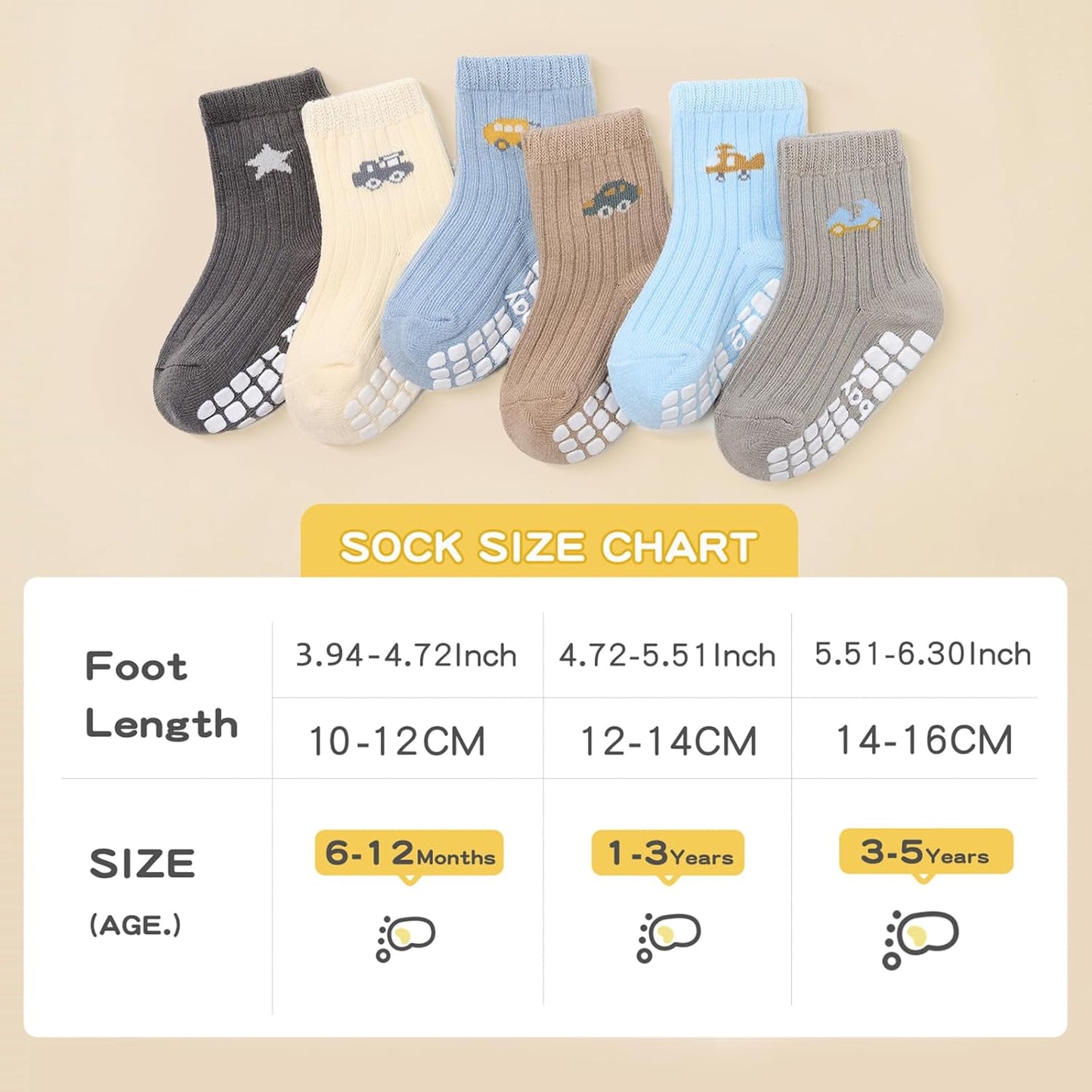 Baby Non Slip Ankle Socks with Grippers for 0 Months-7 Years Old Walking Socks