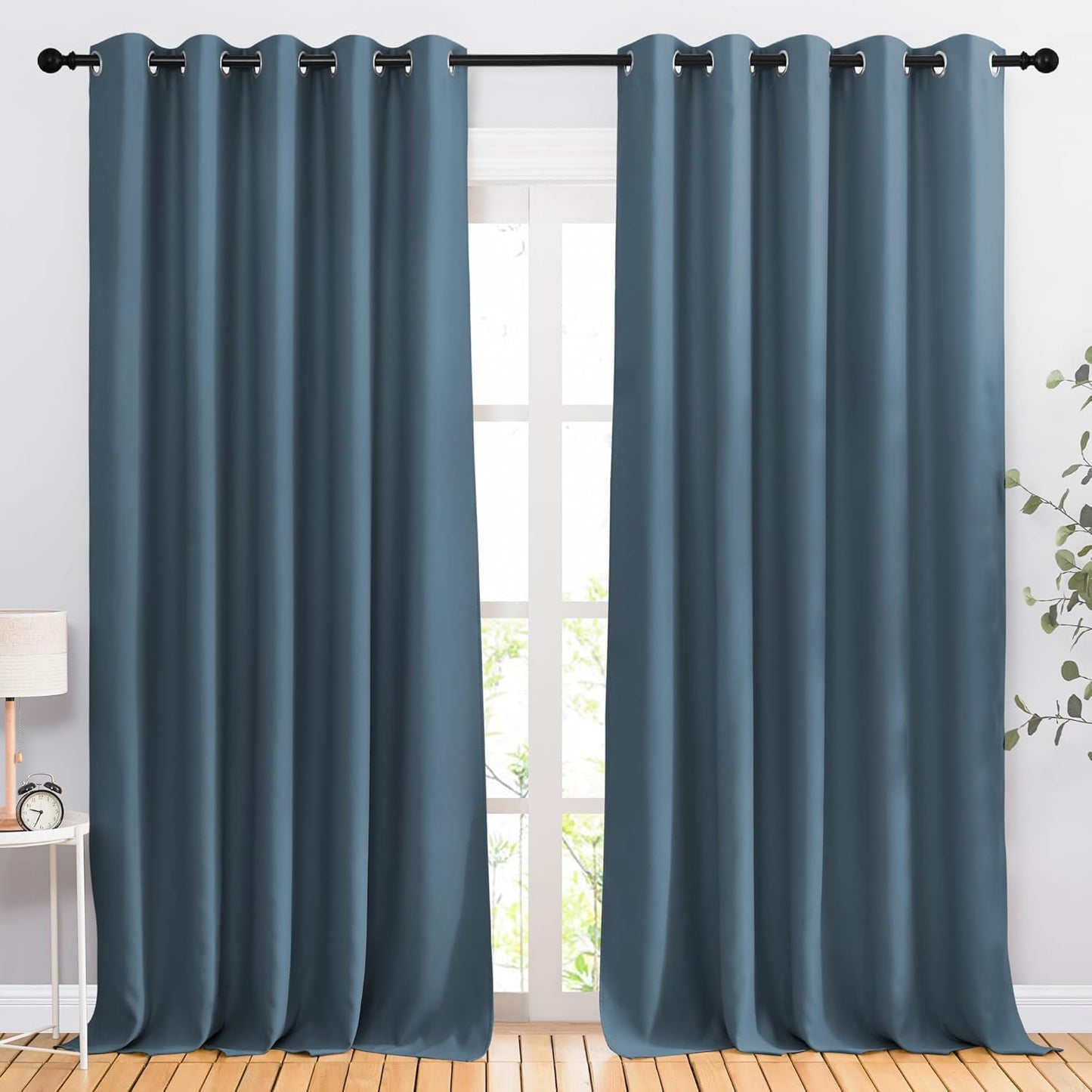 NICETOWN Smoky Blue Curtains 110 inches Long, Grommet Thermal Insulated Blackout Curtains Privacy Window Treatments Sound Reducing for Bedroom/Living Room, W66 x L110, 2 Panels