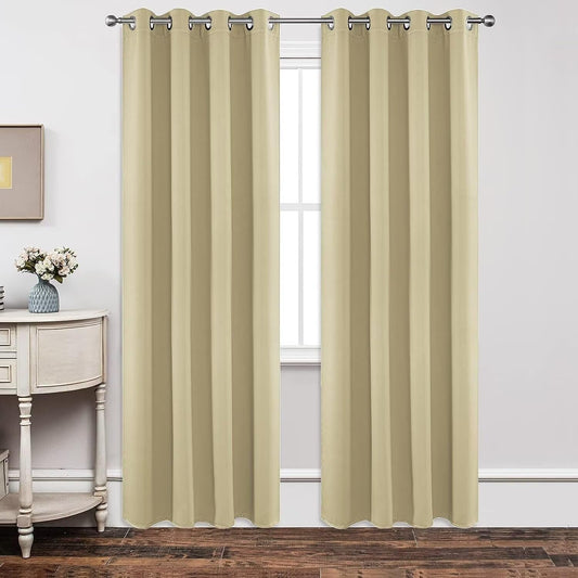 Joydeco Blackout Curtains 95 Inch Length 2 Panels Set, Thermal Insulated Long Curtains& Drapes 2 Burg, Room Darkening Grommet Drapes for Living Room Bedroom Window (W52 x L95 Inch, Beige)