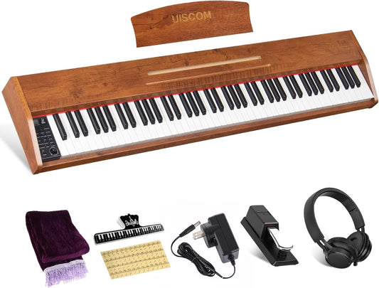 88 Key Digital Piano Keyboard for Beginners,Full Size Electric Piano Semi-Weighted Keyboard with Sheet Music Stand,Pedal,Headphone,Power Adapter,USB-MIDI Compatibility,Wood Grain Brown