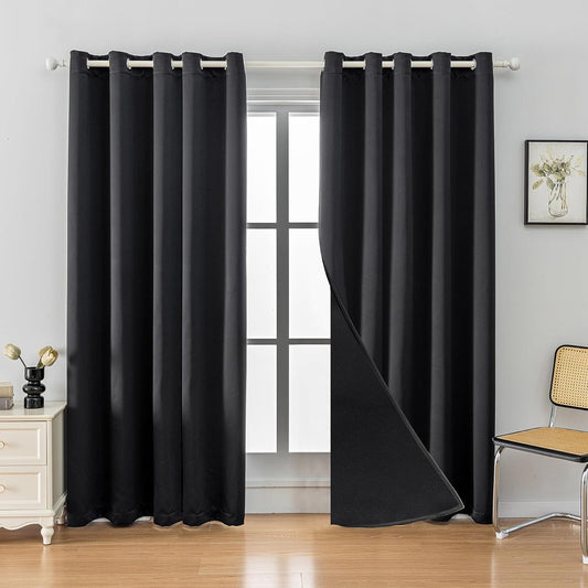 Anytime 100% Blackout Curtain Set, Thermal Insulated & Energy Efficiency Window Draperies for Guest Room, Full Shading Panels for Shift Worker and Light Sleepers（Black, 2 Panels, 70W x 84L）