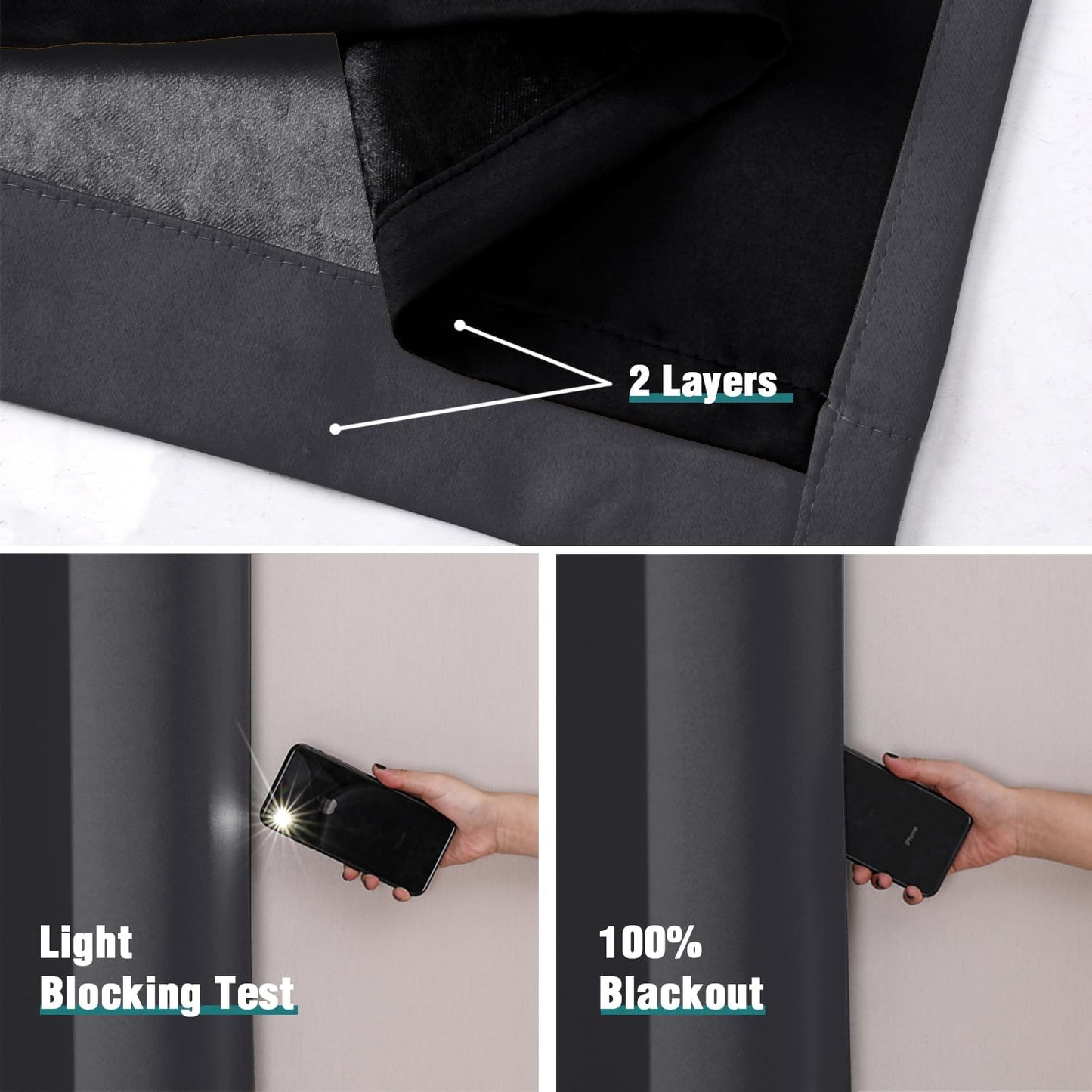 ChrisDowa 100% Blackout Curtains 78 inch Long for Bedroom with Black Liner, 2 Thick Layers Total Blackout Thermal Insulated Grommet Window Curtains 2 Panels Set (Dark Grey, 42 x 78 Inch)