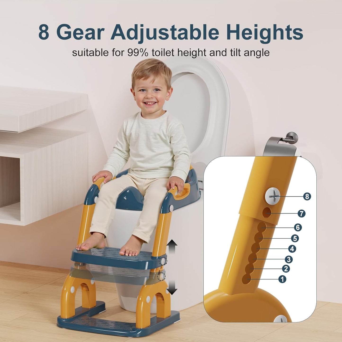 Potty Training Seat with Step Stool Ladder, Upgraded 2-in-1 Toddler Potty Training Toilet Seat with Non-Slip Step Splash Guard Handles and Waterproof Cushion, Toddler Potty Seat for Kids Boys Girls