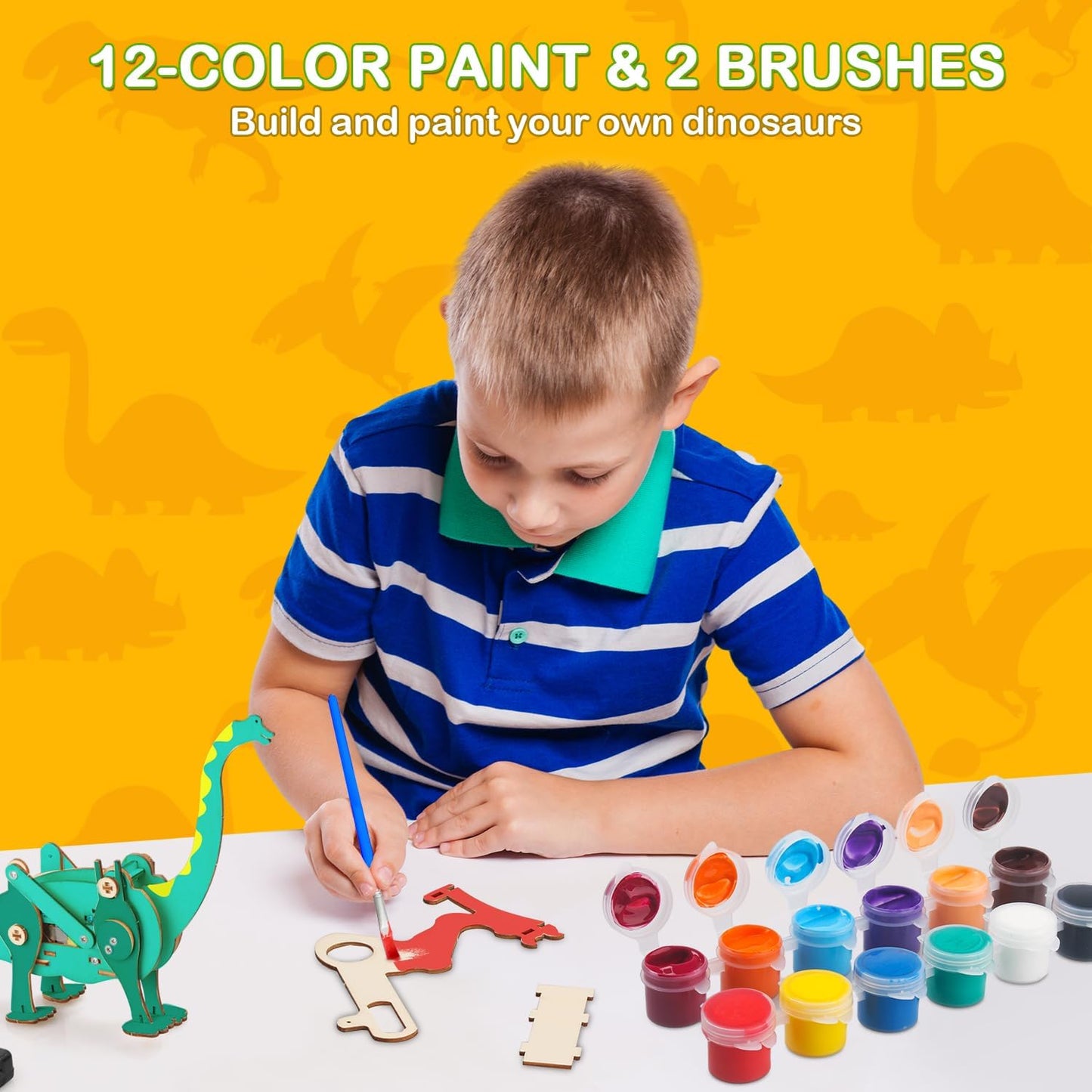 Poraxy Dinosaur Toys, 4 in 1 STEM Kits for Kids Age 8-10, Toys for Ages 8-13, Educational Science Building Projects, 3D Wooden Puzzles Robot Crafts, Gifts for Boys Girls 7 8 9 10 11 12 13 Year Old