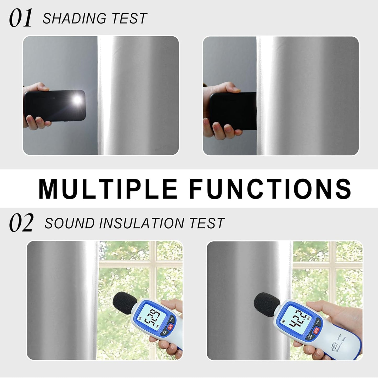 XWZO 100% Blackout Curtains 95 Inches Long with Tiebacks- Rod Pocket Privacy Protection & Noise Blocking Window Draperies with Black Liner for Bedroom/Living Room, Light Grey, W52 x L95, Set of 2