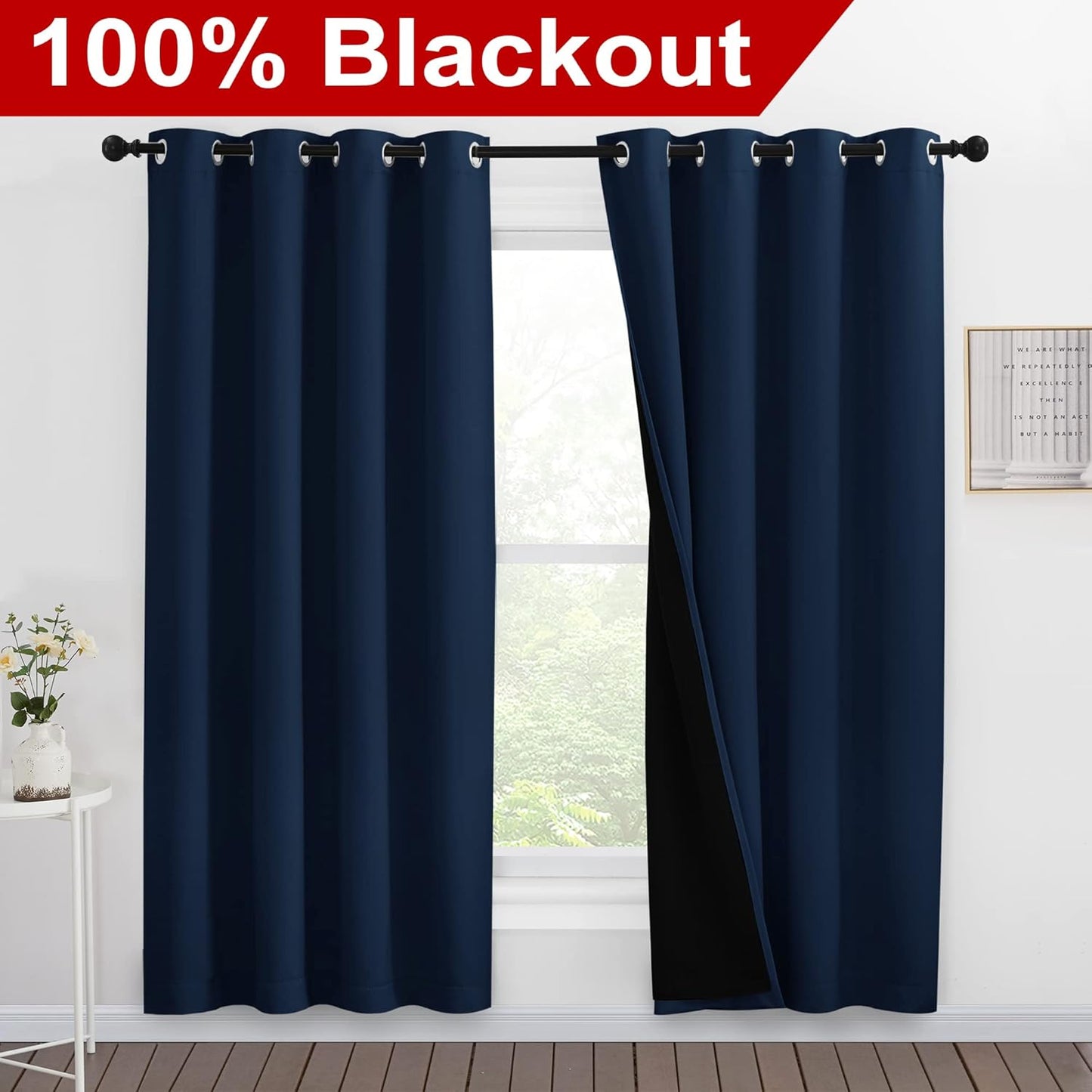 NICETOWN Full Shade Curtain Panels, Pair of Energy Smart & Noise Blocking Out Blackout Drapes for Apartment Window, Thermal Insulated Guest Room Lined Window Dressing(Navy Blue, 55 x 78 inch)