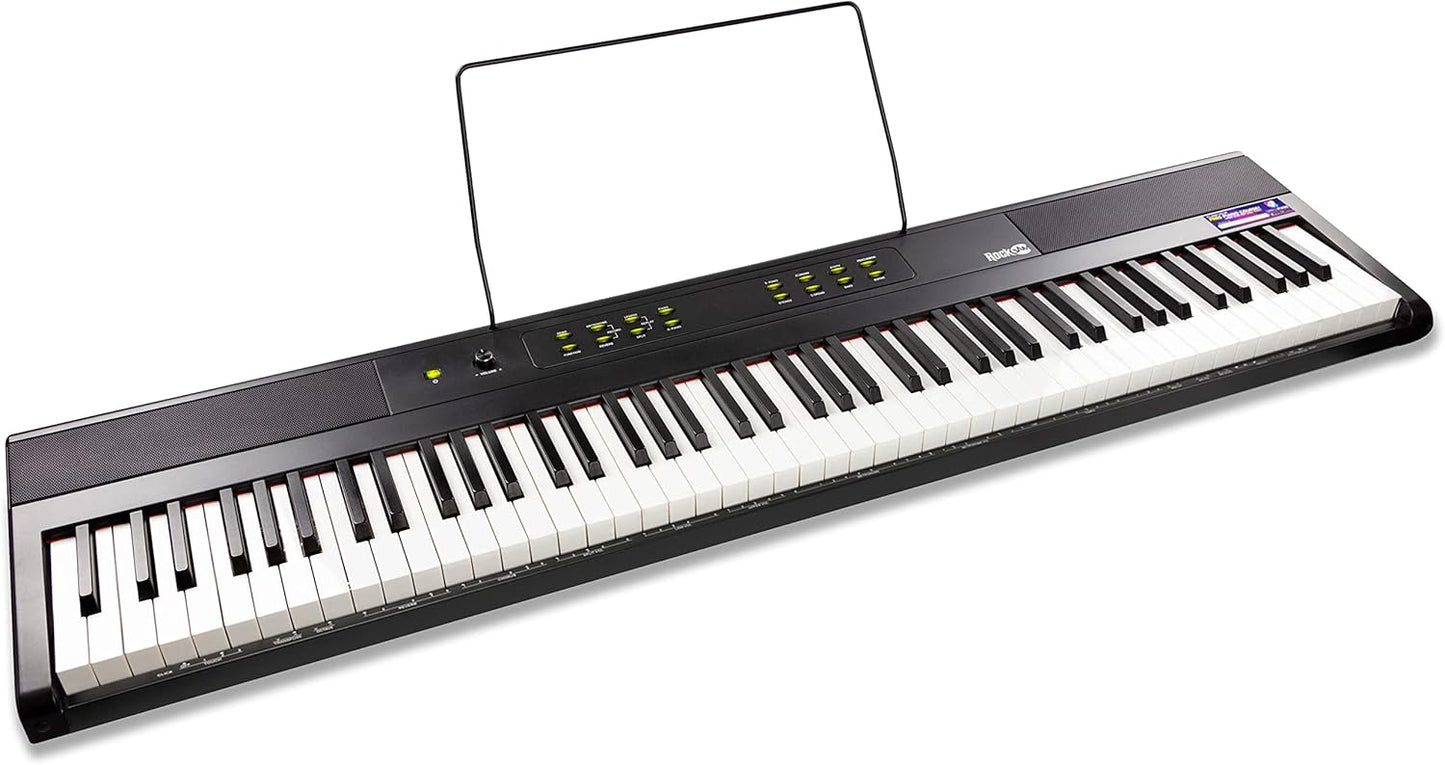 RockJam 88 Key Digital Piano with Full Size Semi-Weighted Keys, Power Supply, Sheet Music Stand, Piano Note Stickers & Simply Piano Lessons